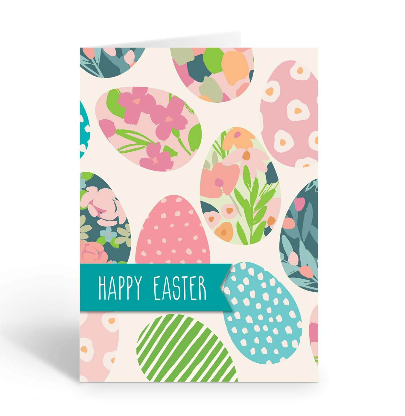 Floral Easter Egg Easter Card, Single Easter Greeting Card, Blank Interior, Blue Envelope, Happy Easter Perfect for Gifts or Mailing – Made in the USA (Floral Eggs)