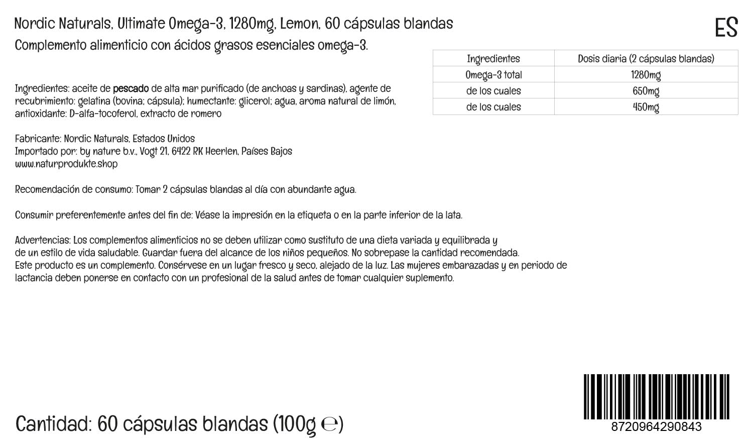 Nordic Naturals, Ultimate Omega-3, 1280mg, con EPA y DHA, Dosis Alta, Sabor Limón, 60 Cápsulas blandas, Testado en Laboratorio, Sin Soja, Sin Gluten, No GMO (Paquete de 2)