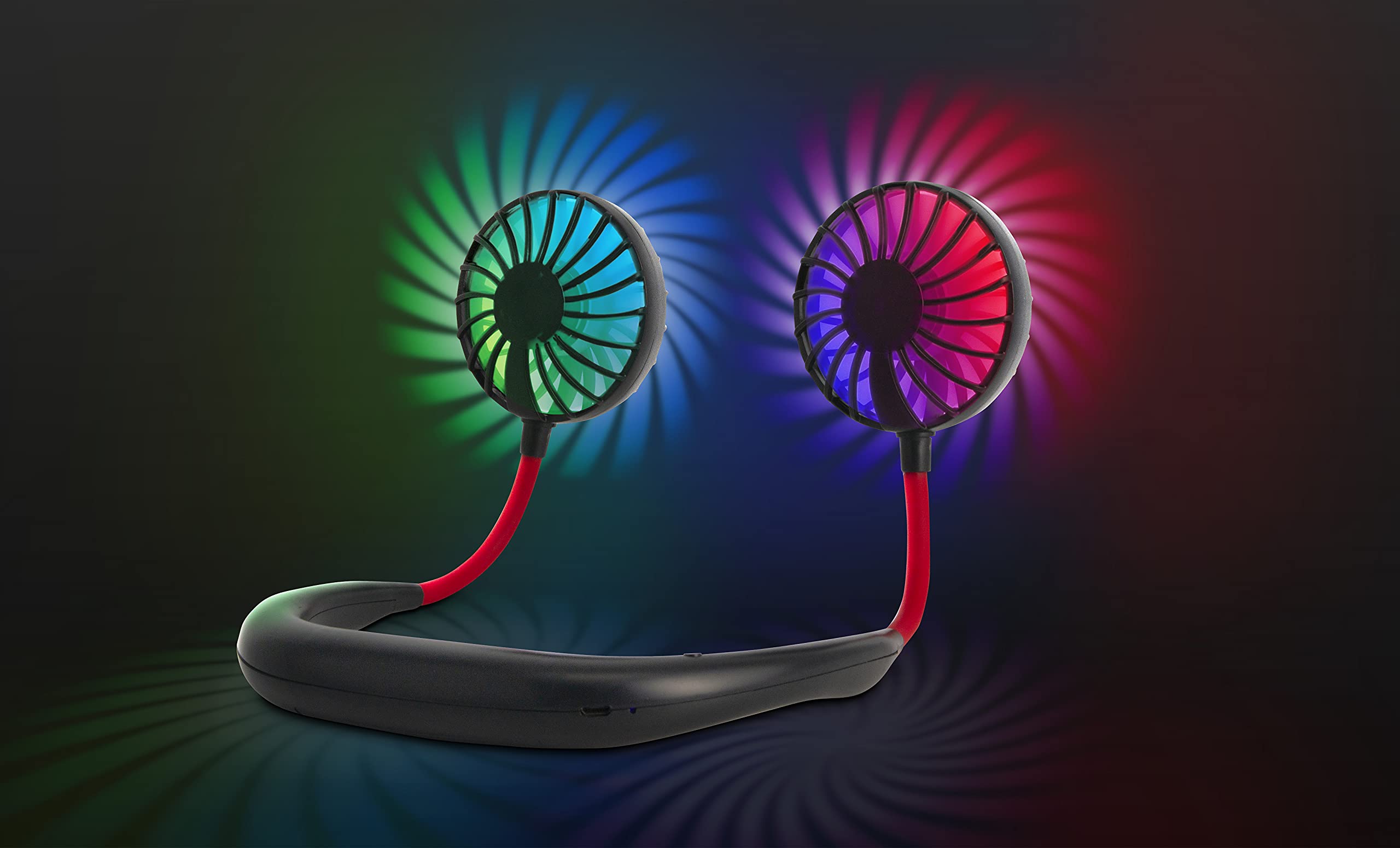 Eternal Living Portable Hanging Neck Fan with LED Light Hands Free Personal Cooler, USB Rechargeable Black