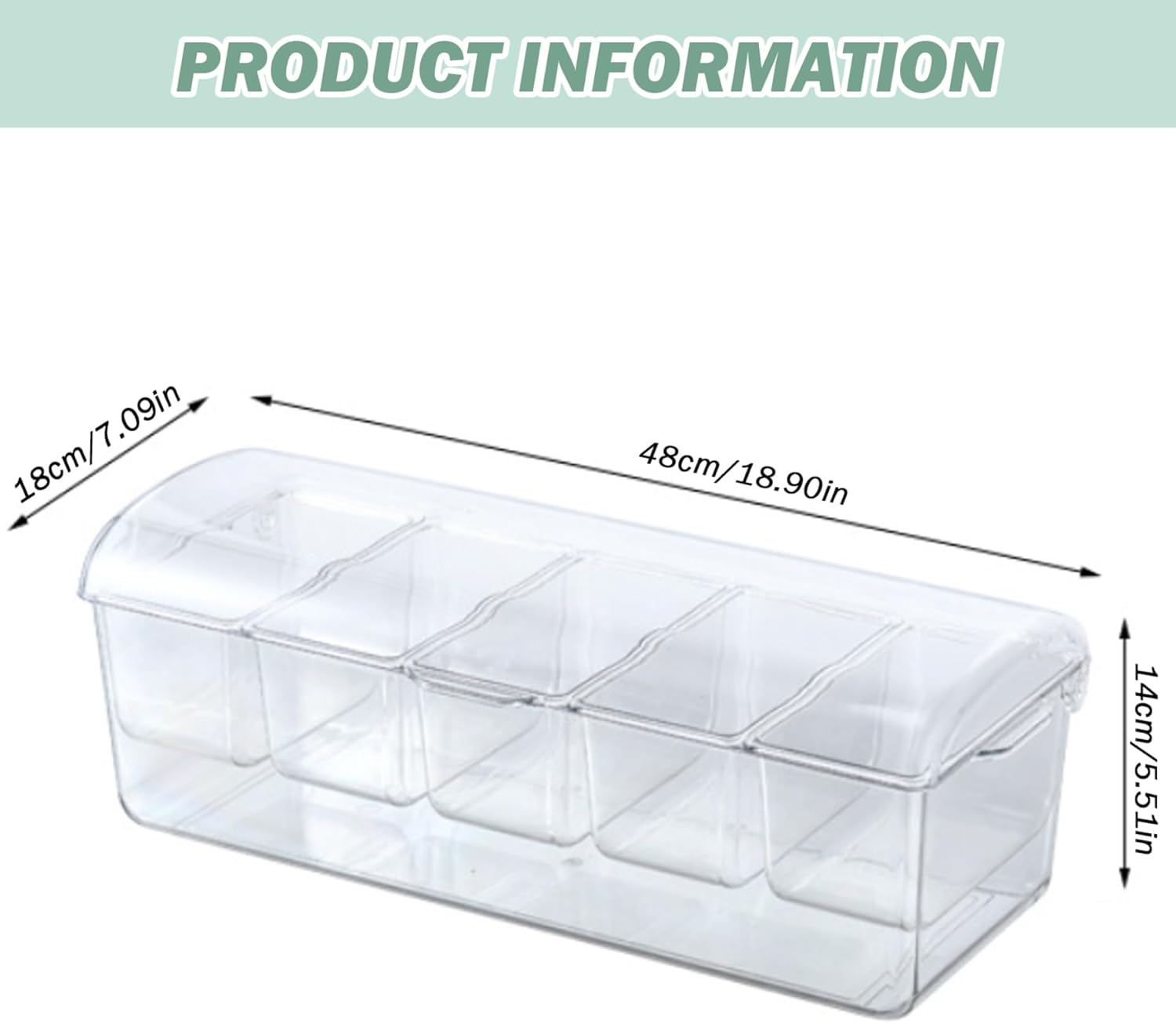 Chilled Condiment Server with Lid 5 Compartment Condiment Tray with Ice Chamber and Handle Food Grade PET Transparent Caddy
