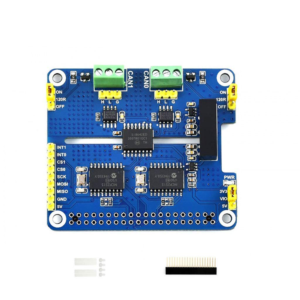 MCP2515 SN65HVD230 2-Channel Isolated CAN Bus HAT for Raspberry Pi, 3.3V/5V Jumper, 120Ω Resistor