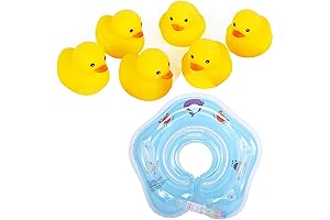 Baby Neck Float for Bathtub with 6 Little Yellow Ducks for Newborns...