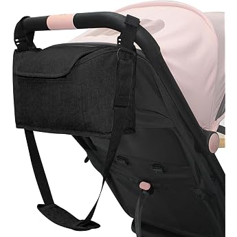 Universal Pushchair Organiser Baby Stroller Bag with Shoulder Straps Pram Bag Buggy Bag Baby Multifunctional Storage Bag with 2 Drink Holders Black