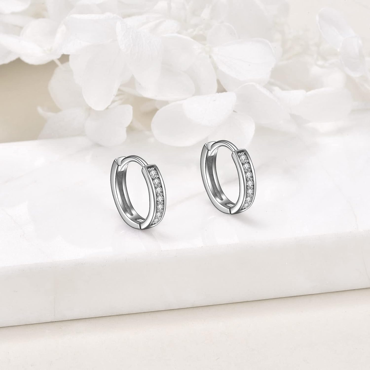 YAFEINI Cubic Zirconia Hoop Earrings Sterling Silver Channel Earrings Cz Hoop Earrings Huggie Hoop Jewelry Gifts for Women - Image 2