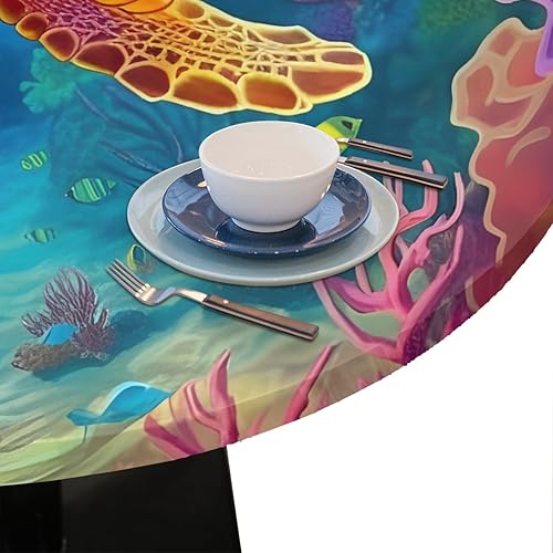 Vista 165 de Pardick Mantel redondo ajustable con diseño de flores de arte en acuarela con mantel elástico, mantel elástico redondo, impermeable, lavable, se