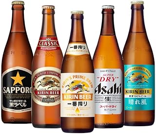 瓶ビール アソートセット 5種<一番搾り・クラシックラガー・晴れ風・スーパードライ・黒ラベル>×各4本=計20本(1ケース)段ボールに入れてお届け ビールセット