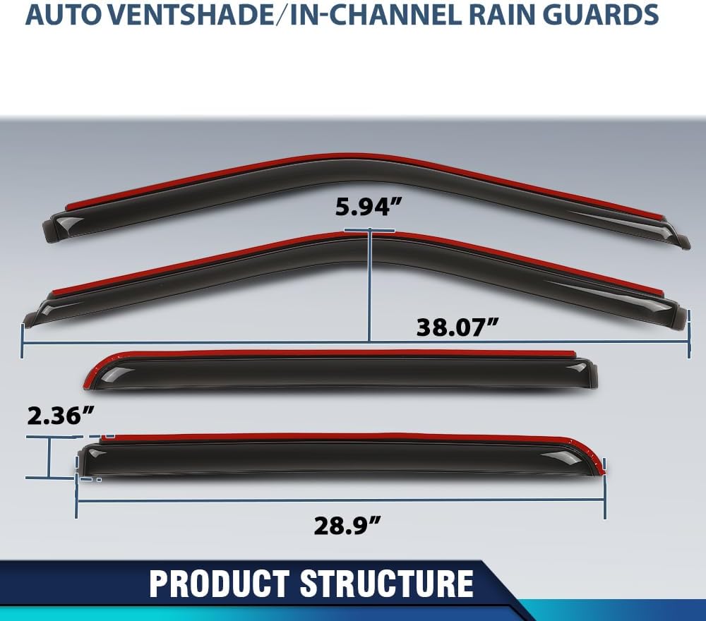 PIT66 in-Channel Window Rain Guards Compatible with Ford F150 SuperCrew 2015-2024,Fit F150 Raptor SuperCrew 2017-2024 Only Fit Supercrew Cab Window Deflectors Vent Visors Smoke 4 PCS