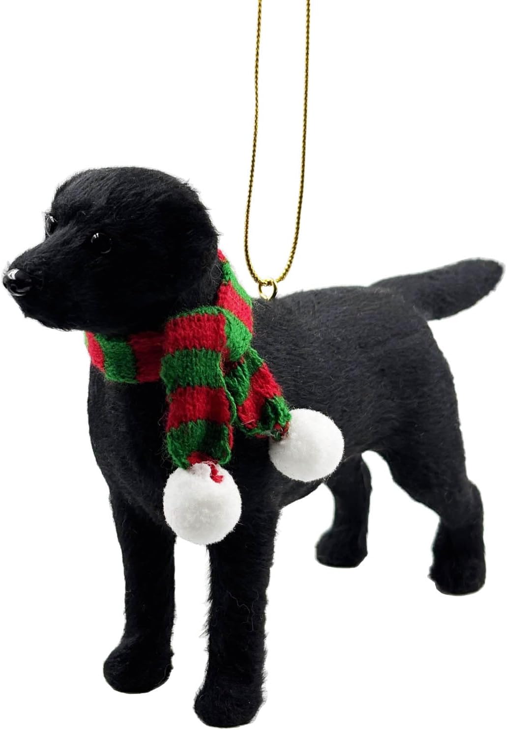 5.7" Simulated Black Labrador Christmas Ornament – Realistic Dog Figurine with Festive Scarf – Hanging Tree Decoration - Image 6