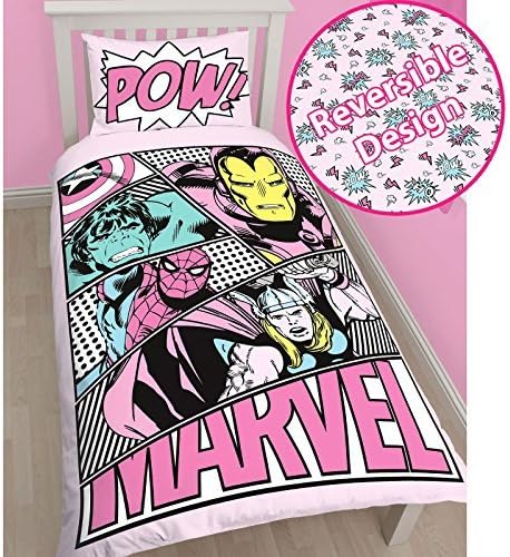 Marvel Comics Pink Pastels Single/US Twin Duvet Cover and Pillowcase Set