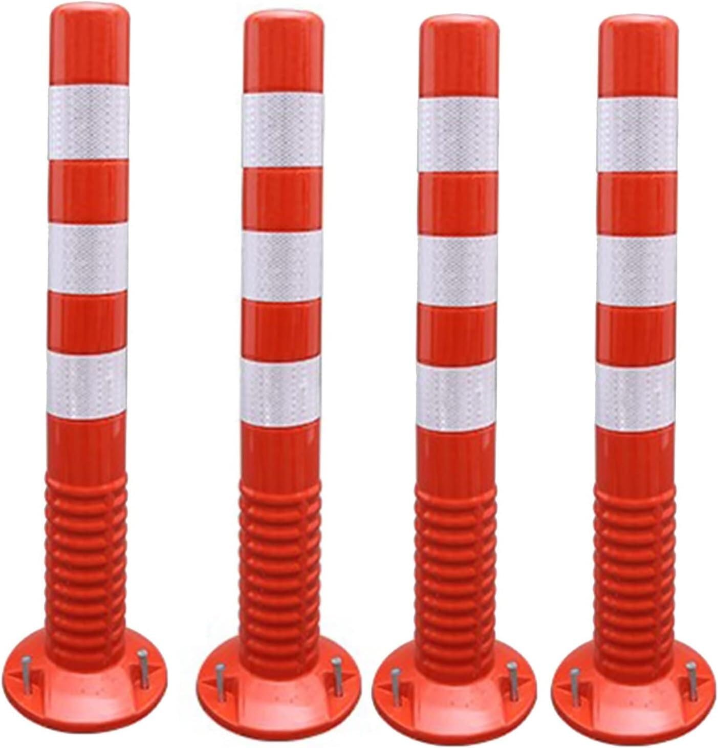Rhllvj Red + White Soft Rubber Fixed Type Parking Bollards, 4 Traffic Cones For Road With Reflective Collars, Parking Barriers With Struts (Red+White)