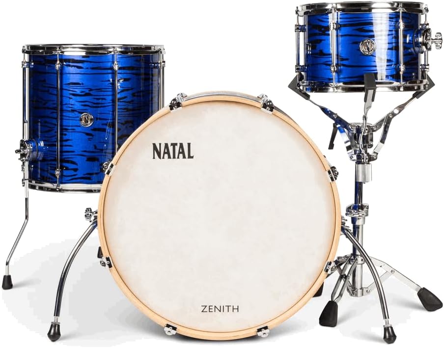 Natal KZN-TR-FBK Zenith Series 3 Piece Drum Set Shell Pack l 12" x 8" Tom, 16" x 16" Floor Tom & 22" x 16" Bass Drum l 3 Ply Maple-Ash-Maple Shells l Low Mass Tube Lugs l Forge Blue Finish