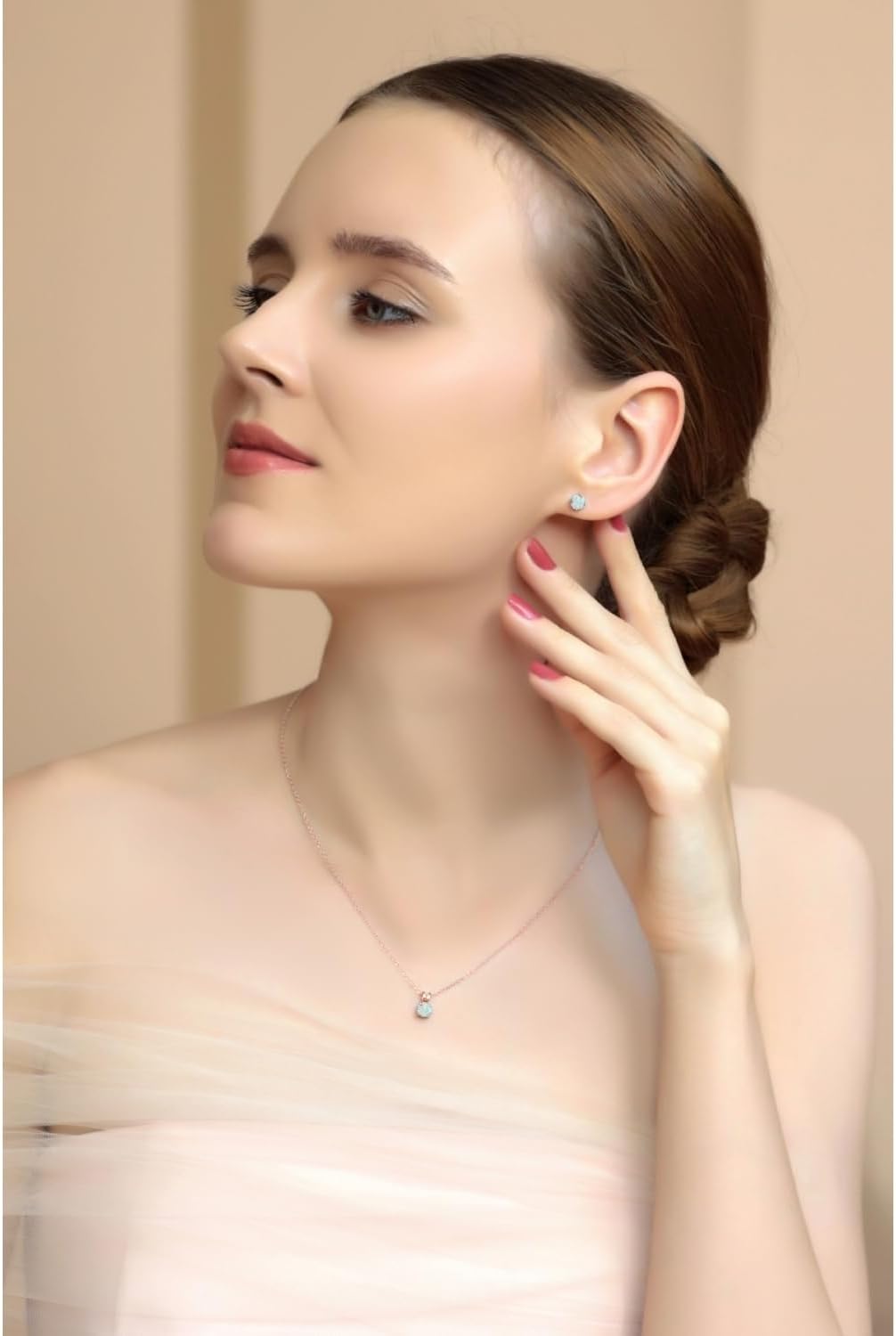 Jewelry Sets for Women, Necklace and Earring Sets for Women, Birthstone Jewelry, Genuine or Synthetic Gem, 5mm Round Solitaire, Pendant Necklace, Short Necklace, Stud Earrings, Sterling Silver Jewelry