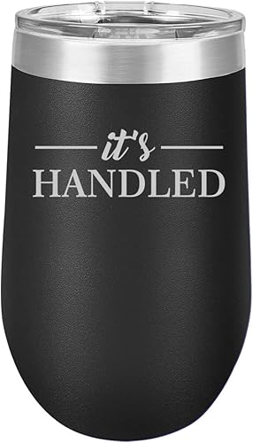 16 oz Double Wall Vacuum Insulated Stainless Steel Stemless Wine Tumbler Glass Coffee Travel Mug With Lid It's Handled (Black)