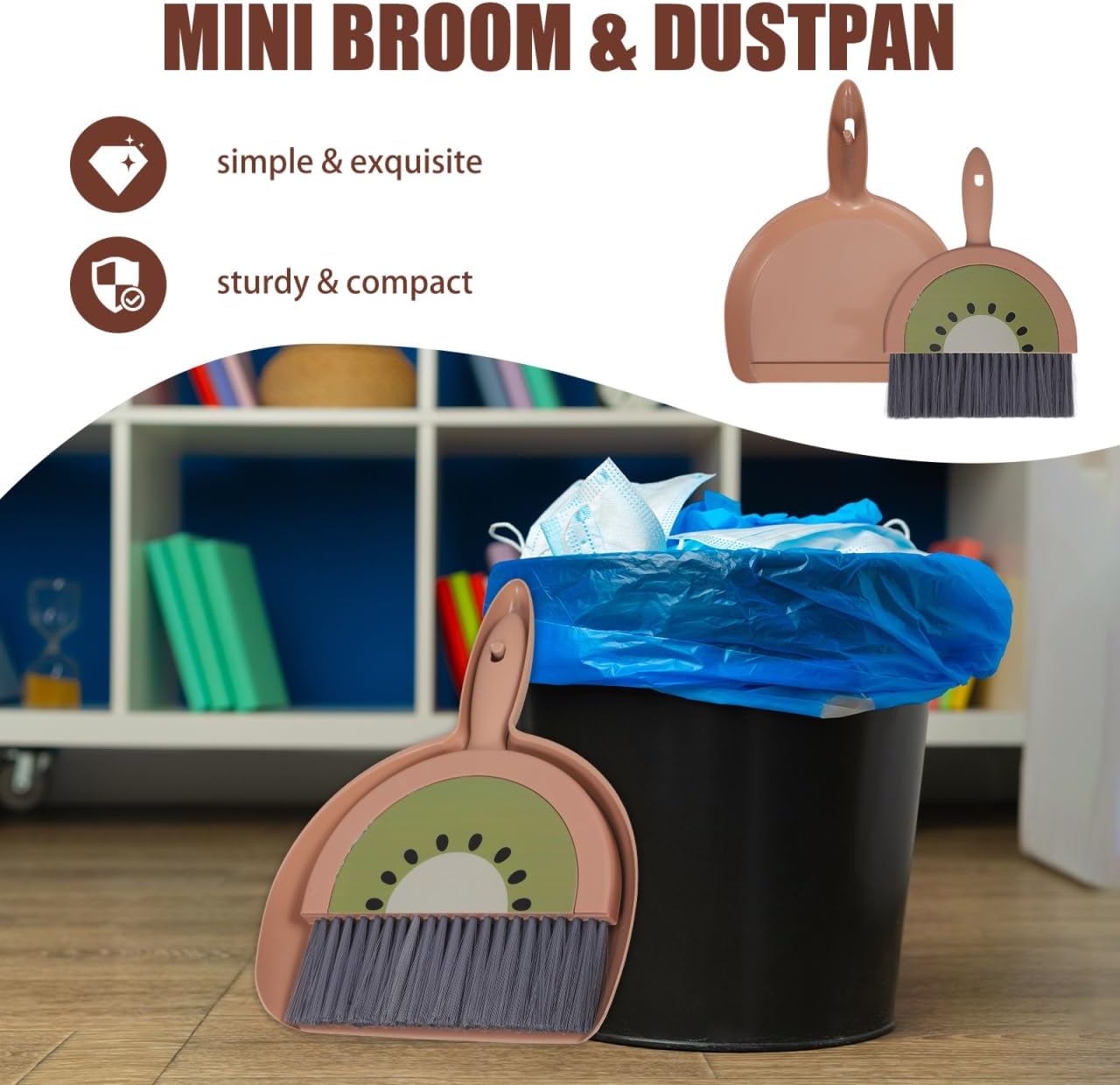OUNONA Desktop Mini Broom and Mini Dustpan Brown 1 Broom 1 Dustpan