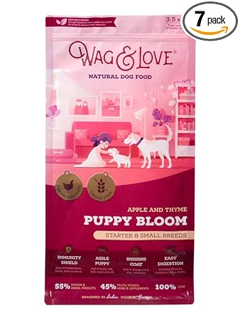 Wag & Love Puppy Bloom Grain Free Natural Dog Food with Fresh Chicken Apple & Thyme, Small and Medium Breed, 3.5 kg (7 Packs of 500 GMS Inside)