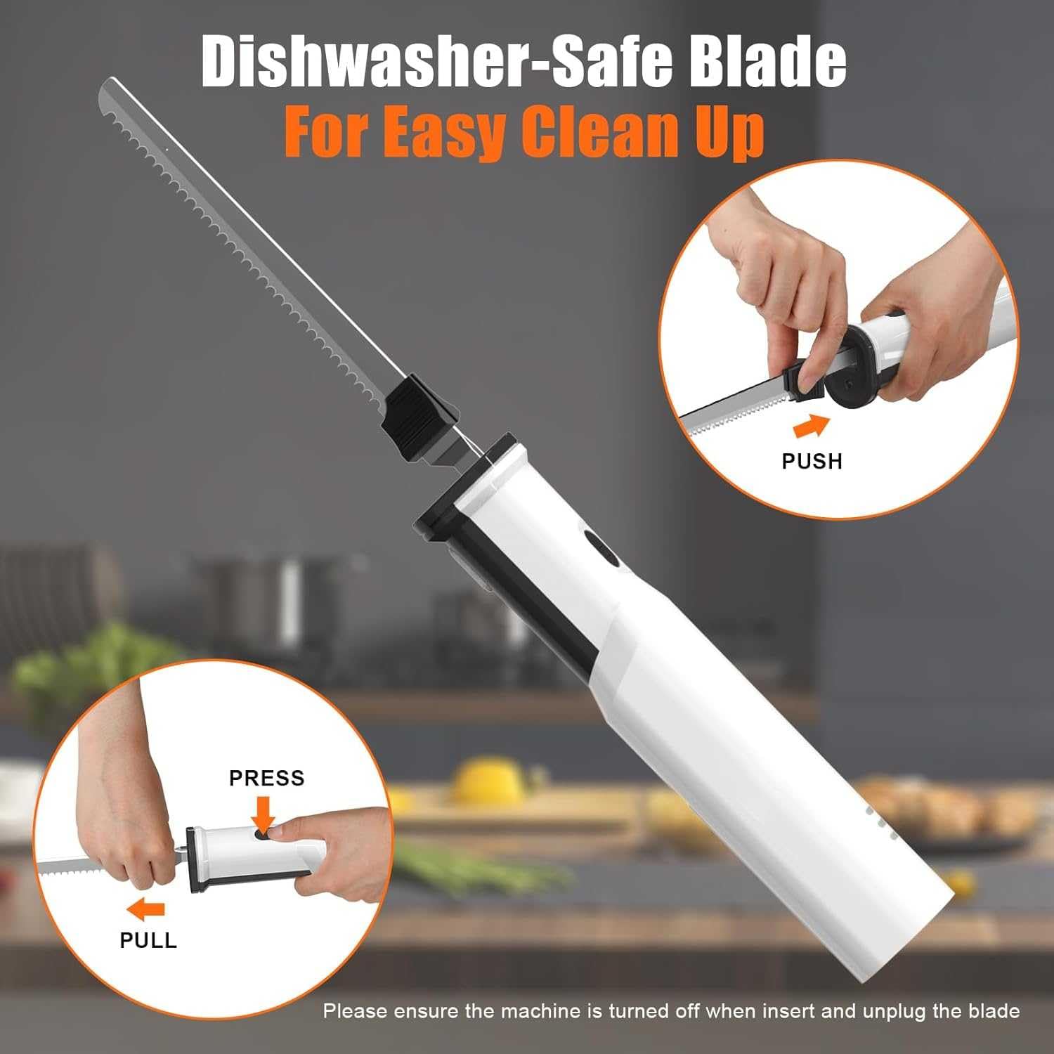 Cuchillo eléctrico inalámbrico para tallar carne con 2 cuchillas dentadas de acero inoxidable de 8 pulgadas y liberación de gatillo de bloqueo de seguridad, cuchillo para tallar eléctrico, cuchillo