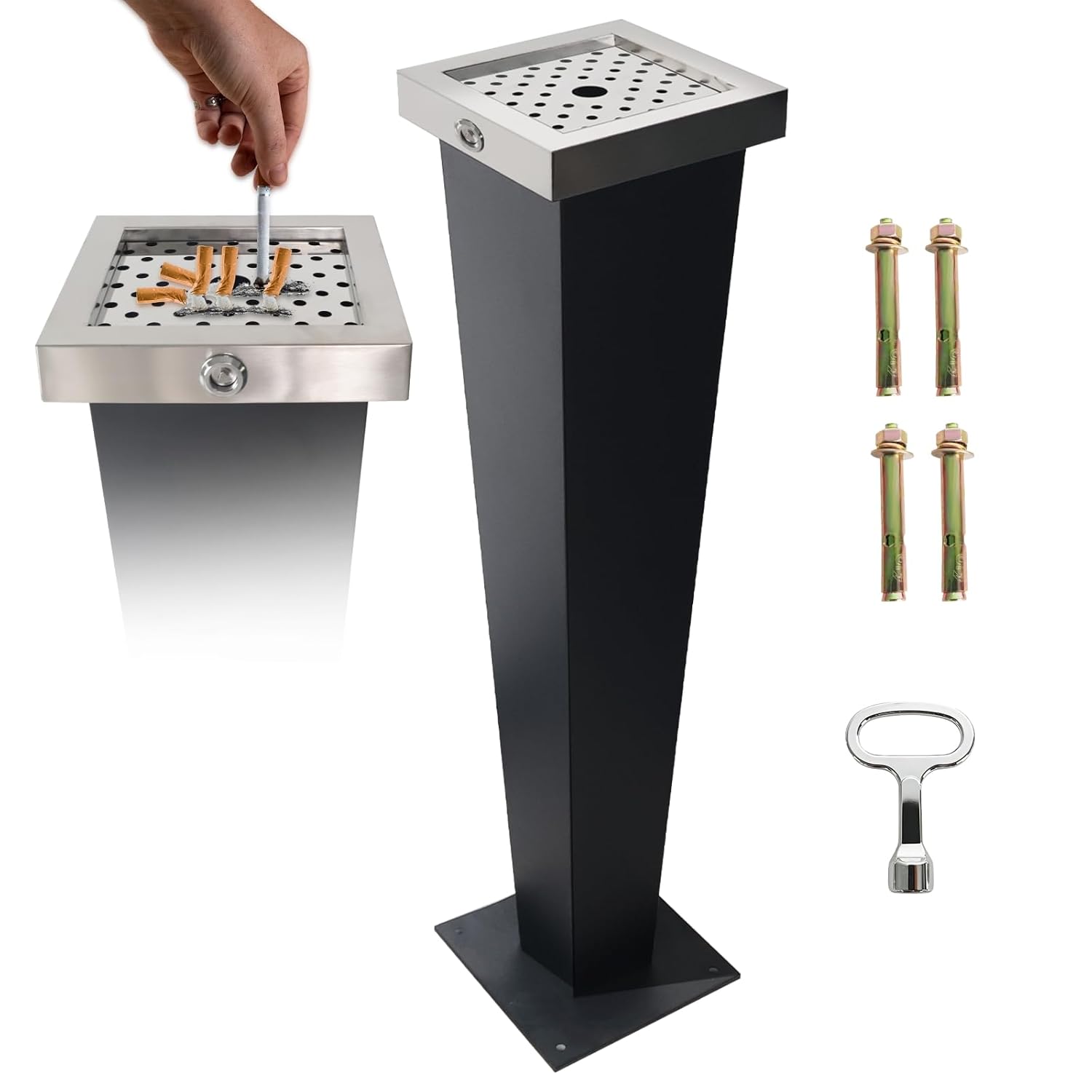 Standing Waste Containers Trash Cans, Rubbish Bin Indoor Outdoor Stainless Steel Vertical Freestand Trash Bin with Key,Pub Hotel Restaurant Garden Standing Bin (A1)