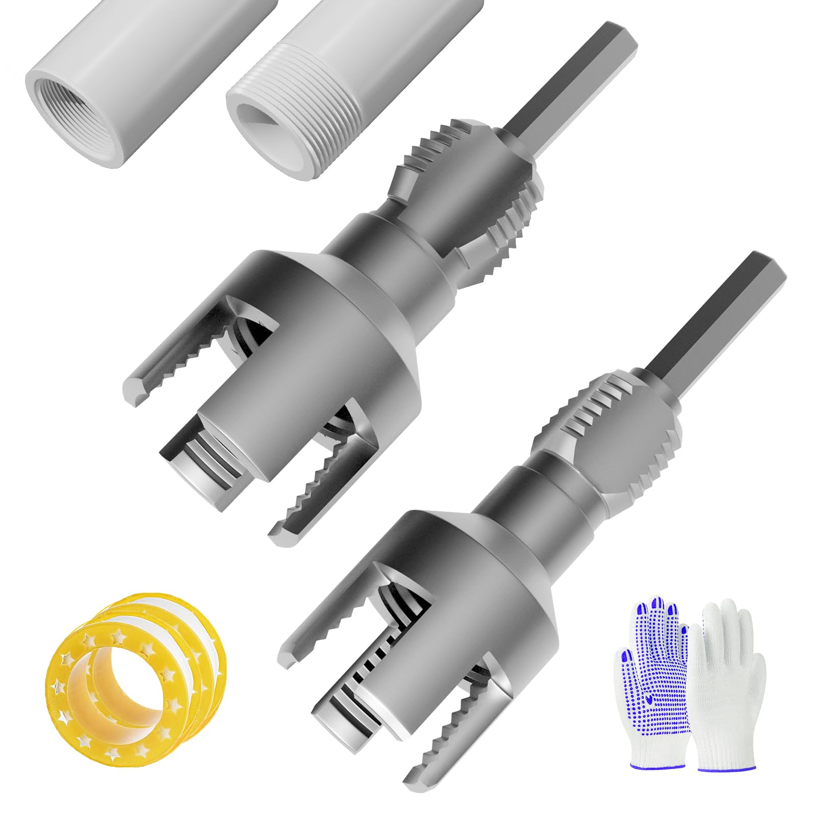 Integrated Internal & External Pipe Threading Tool (1/2" & 3/4" Dies) | New Dual-Function PVC Pipe Threader Kit | Electric Drill Compatible for Leak-Free Plumbing, DIY & Electrical Conduits 2PCS(1/2"+3/4")