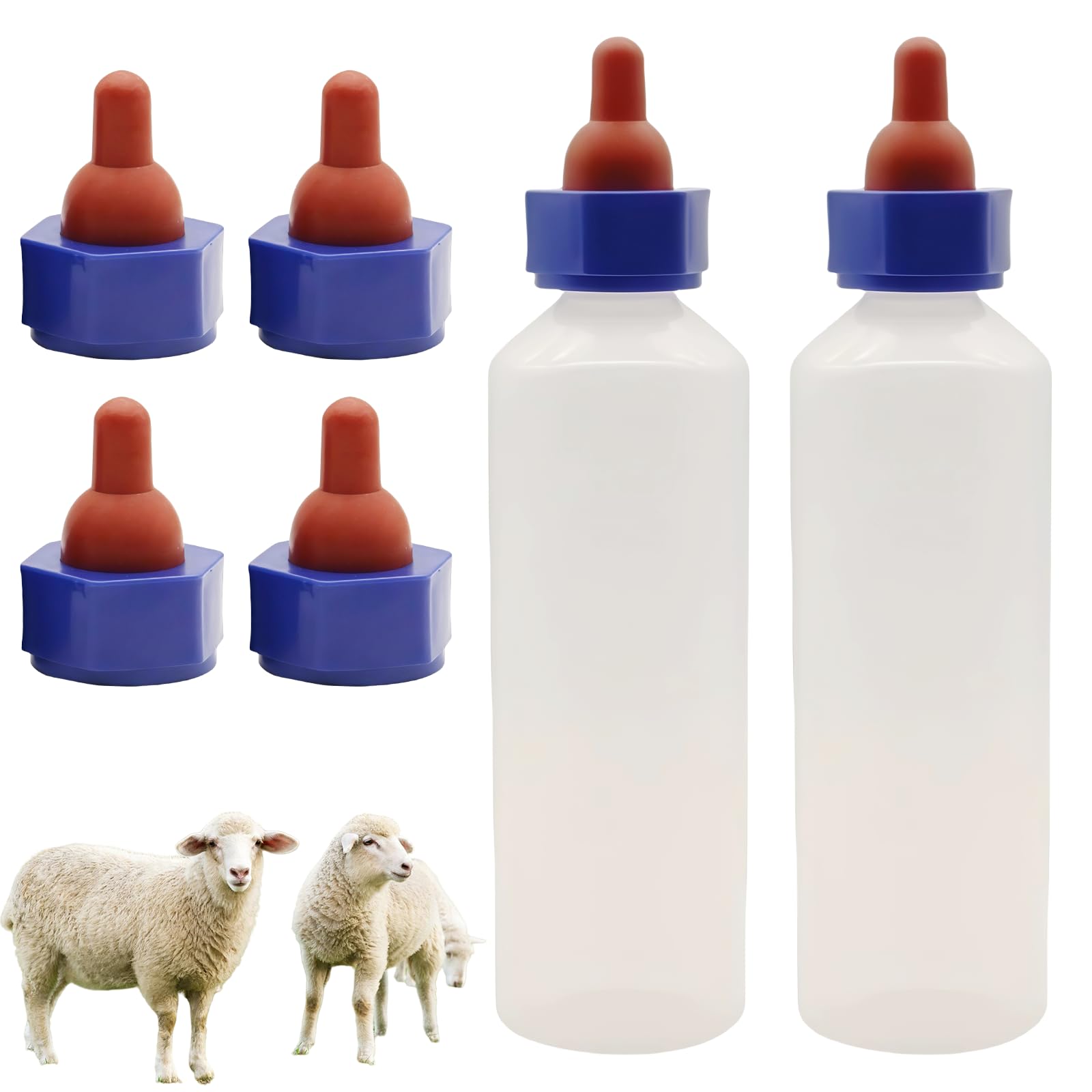 2 Stücke Lamm Milchflasche: Lämmermilch Aufzuchtflasche 500ml mit 4 Milch Trinken Nippel, Stillflasche für Schafe mit Griff, Nutztier Aufzuchtflaschen für Kälberoder Lammzucht Kuh Vieh