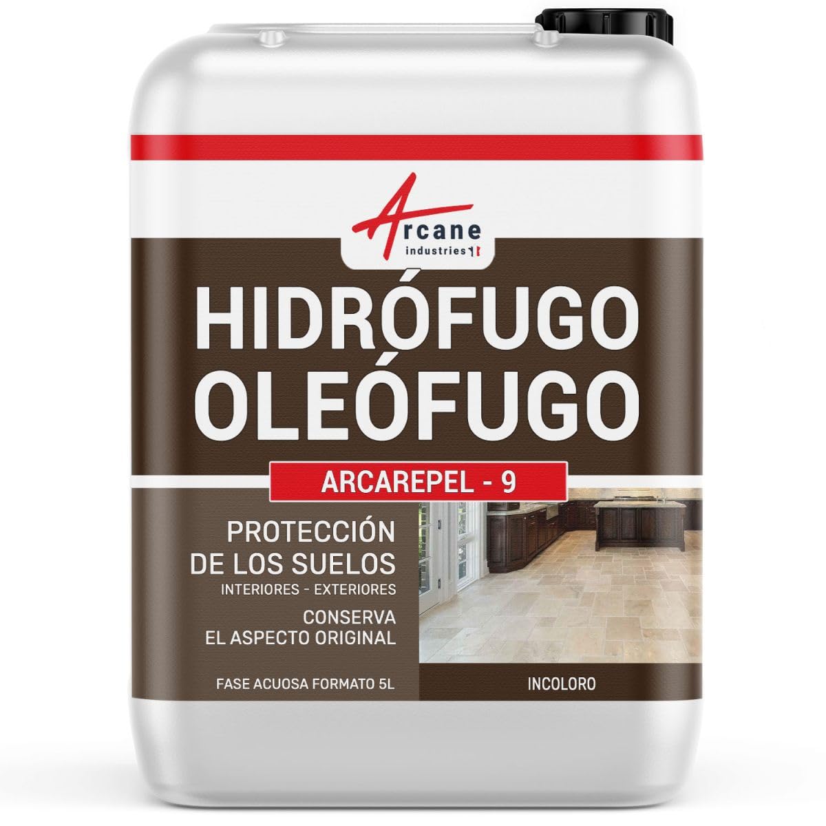 Hidrófugo oleófugo, impermeabilizante para travertino y suelos porosos: ANTI MANCHAS SUELO - 5 L (hasta 25 m²) - ARCANE INDUSTRIES