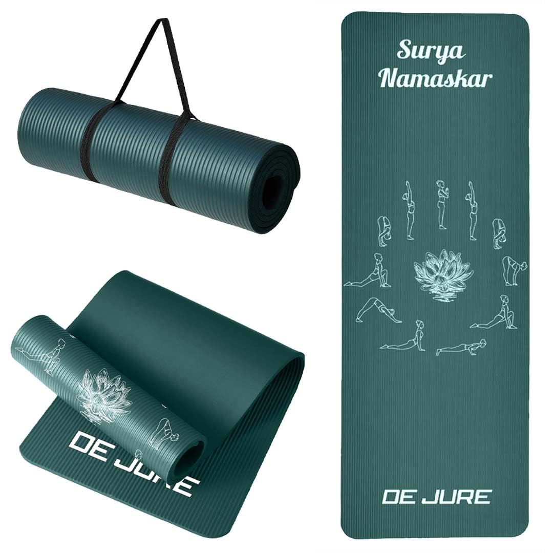 De Jure Fitness Yoga Mat for Women and Men, 10mm Extra Thick Non-Slip NBR Exercise Mat for Yoga, Pilates, Gym & Floor Workouts - with Carry Strap