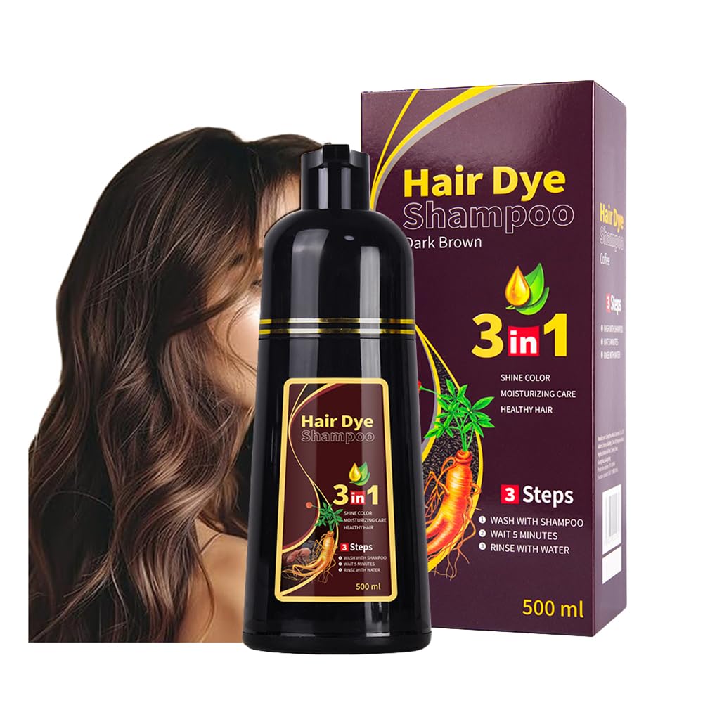 Dark Brown Hair Dye Shampoo 3 In 1, 10 Mins Darkening Shampoo
