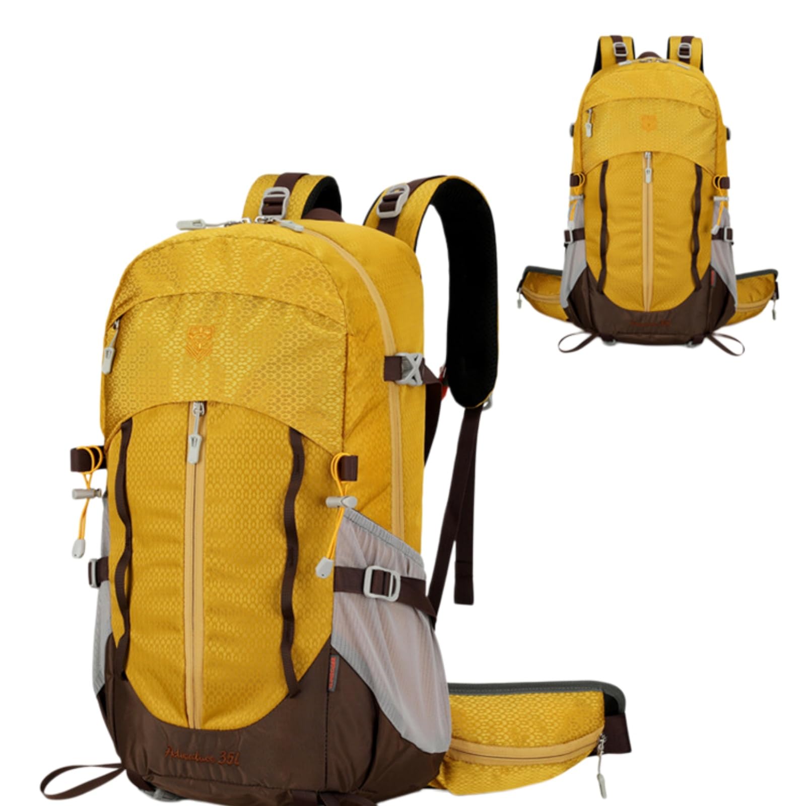 Wanderrucksack, Trekkingrucksack, Outdoor Rucksack 35L, Leicht Wasserdicht mit Verstellbarem Gurt, für Herren Damen Camping Bergsteigen Reisen (Gelb)