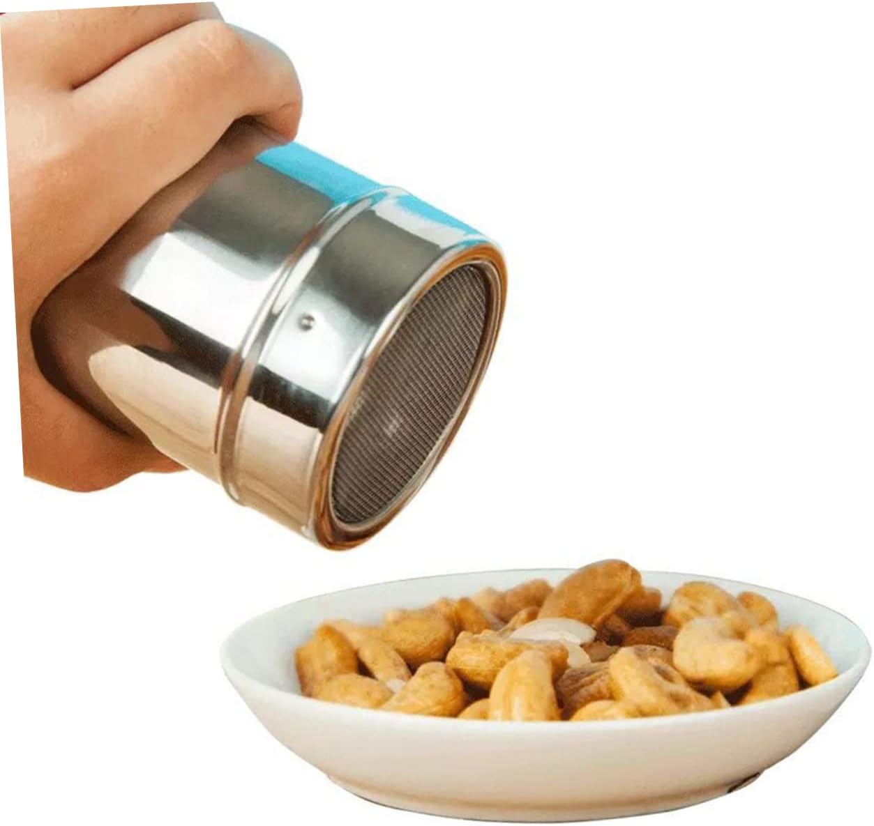 3pcs Stainless Steel Seasoning Shaker Fine Mesh Powder Shaker for Sugar Cocoa and Pepper for Baking Cooking and Decorating Desserts Lid