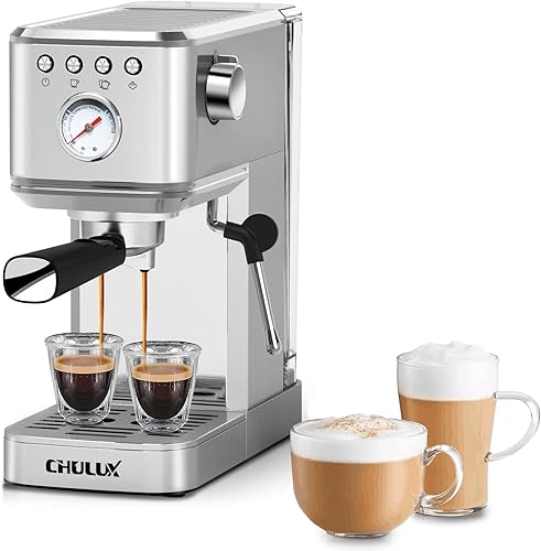 CHULUX Máquina de café espresso delgado con espumador de leche, varita de vapor de bomba profesional de 20 bares, máquina de café espresso