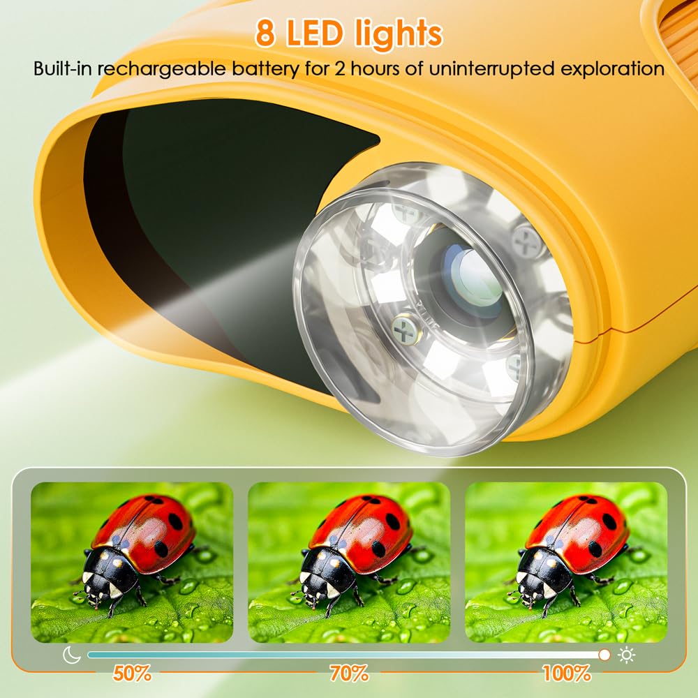Microscopio Digitale per Bambini, Temodu da 2,0 Pollici Microscopio Digitale Bambini, con 8 luci LED Regolabili 1000X, Capodanno per dai 3 agli 12 anni (382-Yellow)