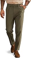 PJ PAUL JONES Men's Vintage Pleated Tapered Dress Pants - Extended Waist Casual Slacks for Office & Everyday Wear