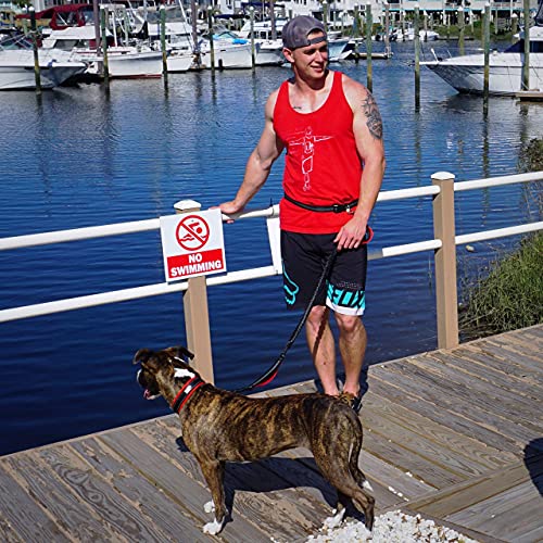 Black Rhino - Premium Hands Free Dog Leash For Running Walking Jogging & Hiking - Adjustable Length Dual Handle Bungee Leash Medium – Large Dogs Neoprene Padded Handles – Free Running Pouch Red/Bl #TOP5