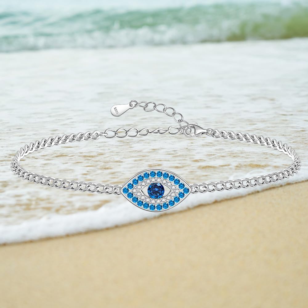 Fenthring Evil Eye Bracelet for Women Sterling Silver 925 Turkish Greek Blue Evil Eye Bracelets Adjustable Lucky Jewelry - Image 8