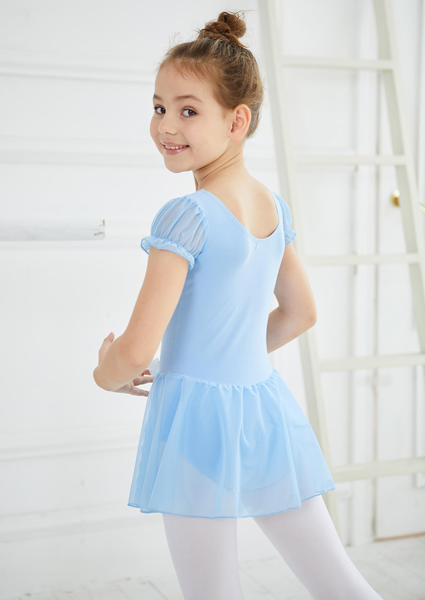 MdnMd Body da danza per bambine, con gonna, per ginnastica, ballerina, classico, a maniche corte