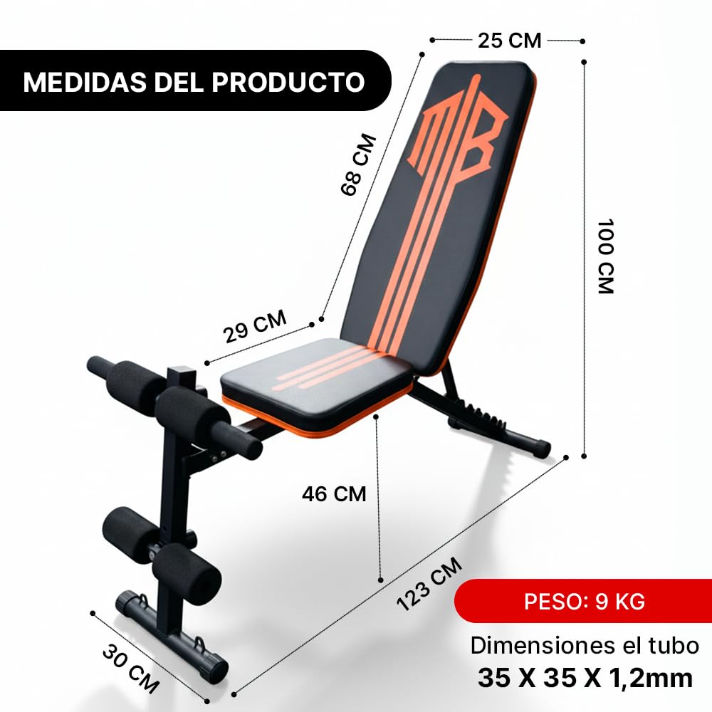 ManiBoom Banco Musculación PLEGABLE para Entrenamiento en Casa Banco de Pesas Robusto con Altura Ajustable 7 Niveles Tabla de Abdominales Cómoda y Fácil de Montar Maquina Gym Carga Máxima de 250KG