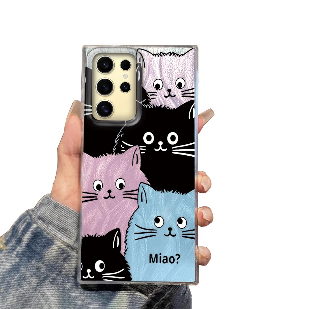 Tedyhulle Hülle für Samsung Galaxy S25 Ultra Handyhülle mit Niedliche Farbe Katze Aesthetic Muster, Bunt Dünne Schutzhülle Stoßfest Kratzfest Hard PC Handy Hülle Cover Case