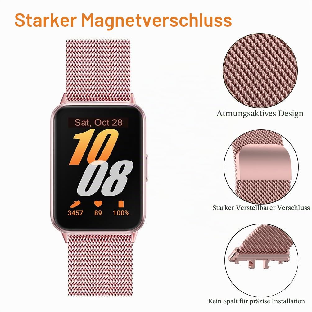 Armband für Samsung Galaxy Fit 3, Edelstahl-Mesh-Schlaufe, verstellbarer Magnetverschluss, Smartwatch-Armband für Galaxy Fit3 SM-R390