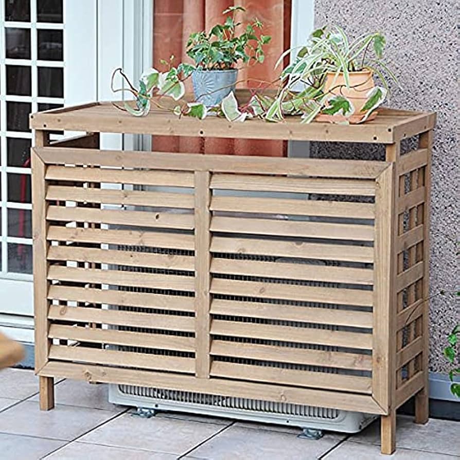 エアコン室外機木製カバー Good Life Wood 室外機カバー 横ルーバー天然木 木製 木目