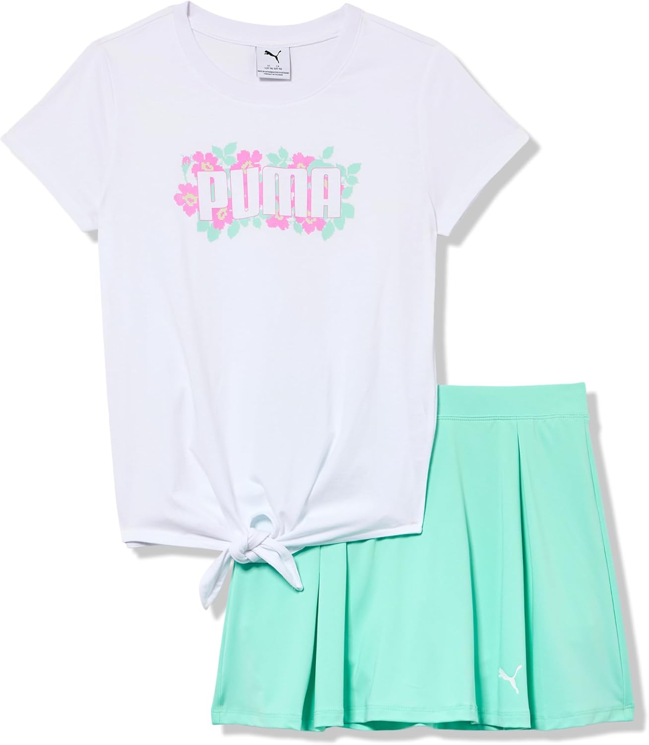 PUMA Girls' 2 Piece Set, Short Sleeve Cotton Jersey T-shirt & Matching Skort