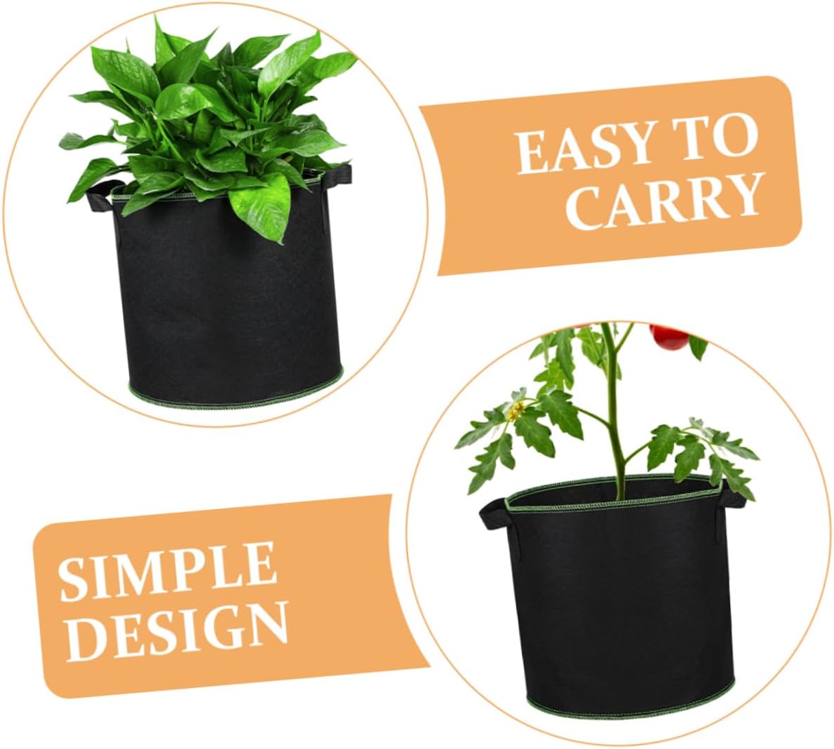 Kisangel 24pcs Portable Non-Woven Fabric Plant Nursery Bags Vegetable Grow Bags Excellent Drainage for Indoor and Outdoor Use for Yards Patios and Gardens