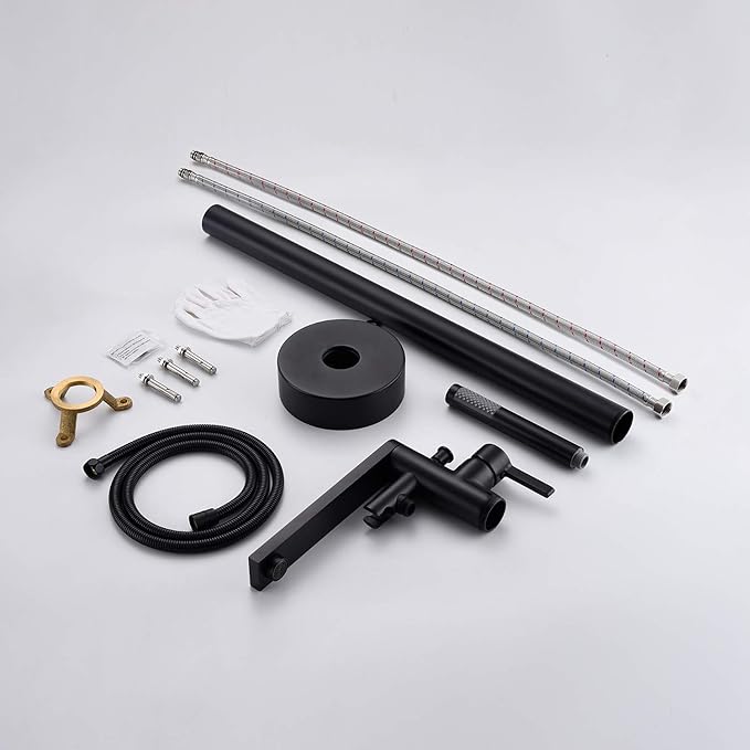 Freestanding Bathtub Faucet Tub Filler Black Floor Mount Brass Single Handle Bathroom Faucets with Hand Shower