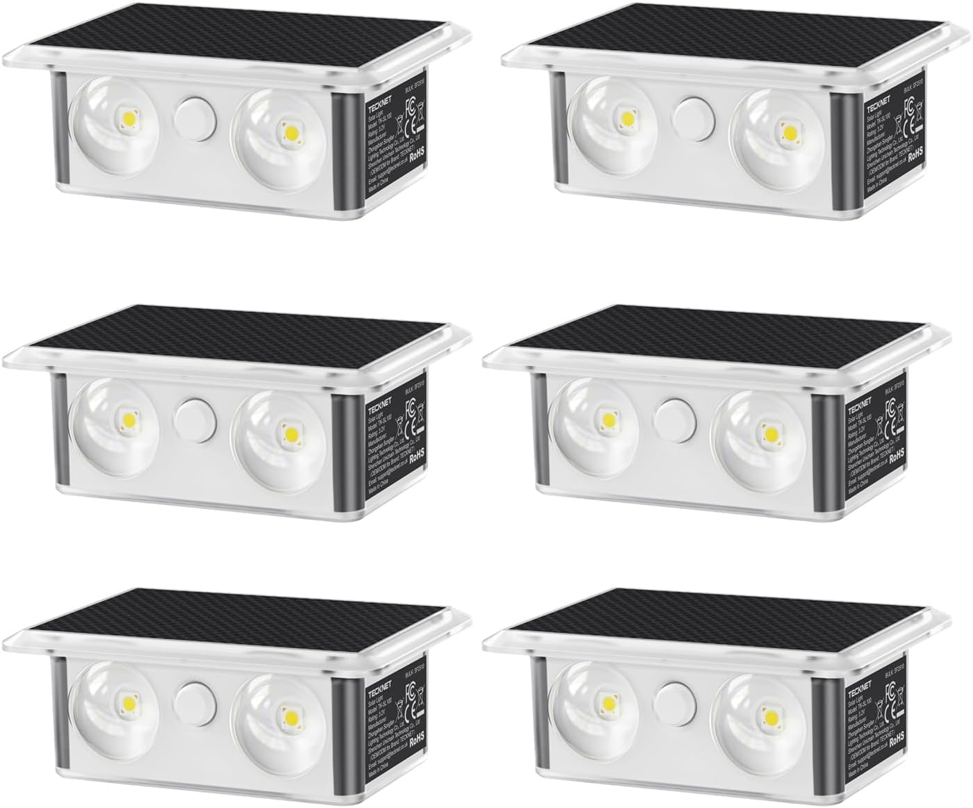 Tecknet Black Solar Fence Lights, 6 Pack Up-Down Lighting Solar Lights Outdoor Garden, Warm White & Rgb 8 Colors, Solar Powered Wall Lights Ip66 Waterproof For Outside, Yard, Patio, Backyard