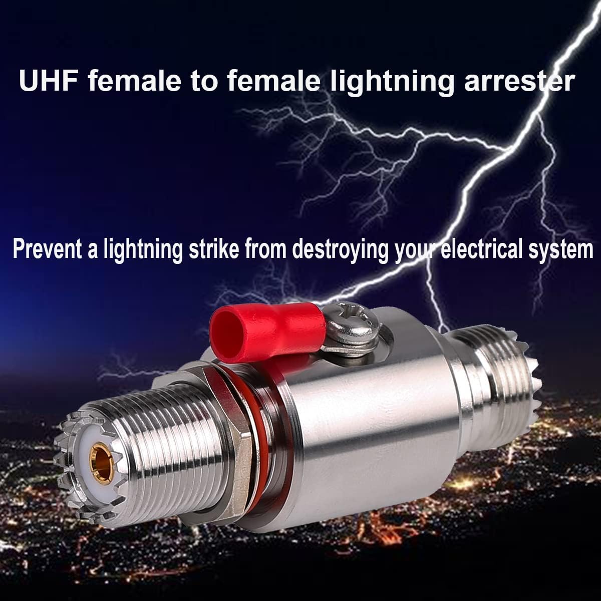 UHF Lightning Arrestor PL-259 Lightning Surge Protector PL259 Socket (UHF Female) to SO239 Socket (UHF Female) Bulkhead for CB Radio, HAM Radio Gear, 2-Way Base Stations RFiotasy