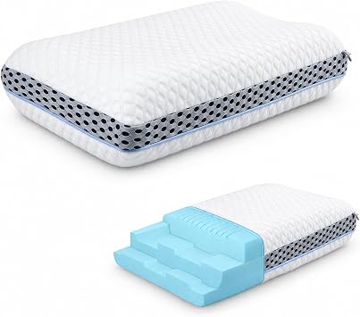 MASTERY MART Firm Pillow for Deep Sleep Cooling Memory Foam, Adjustable Height, Standard Size, Ideal for Side, Back & Stomach Sleepers 25" x 16"