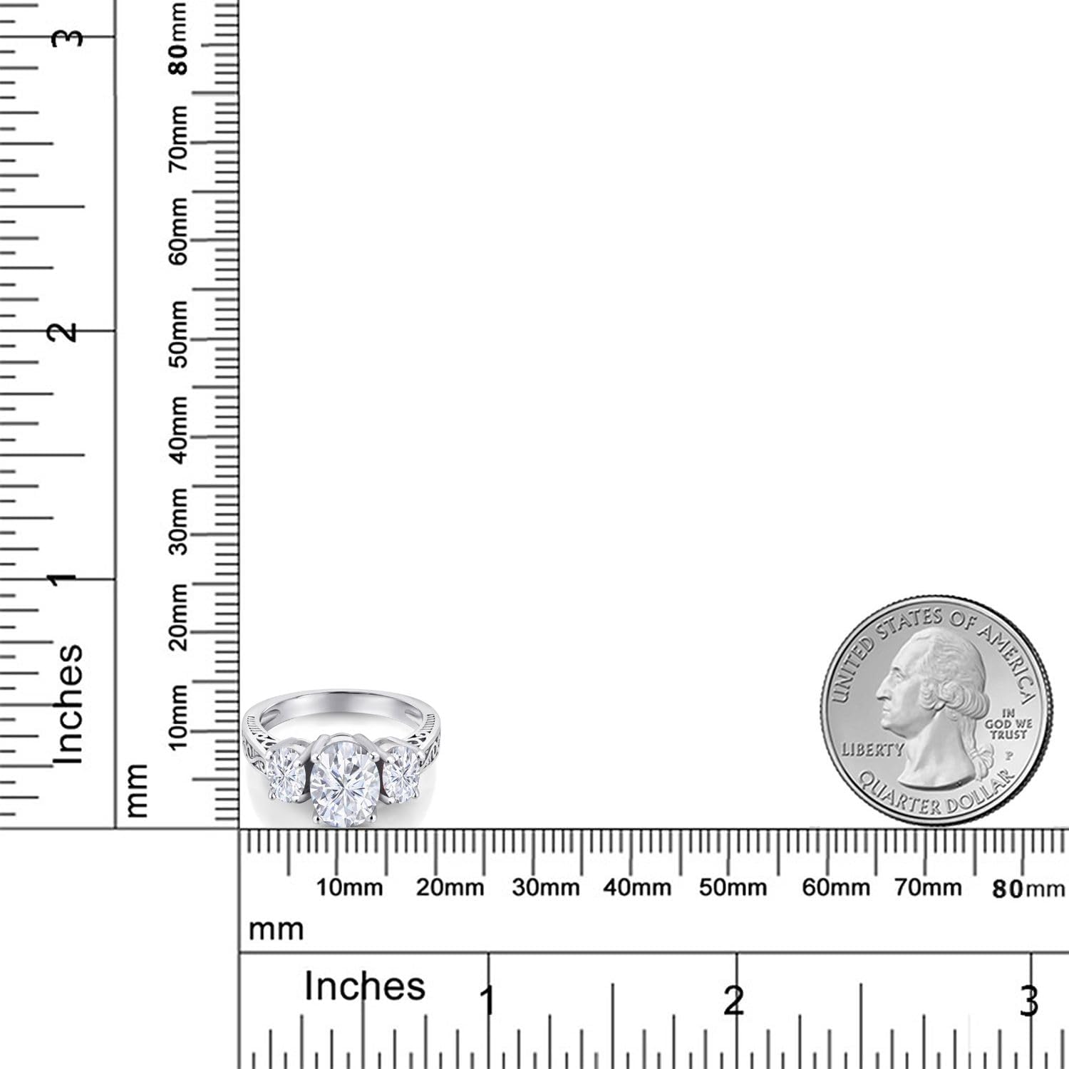 Gem Stone King 2-3 Cttw Gemstone Birthstone 3-Stone Engagement Ring | 925 Sterling Silver | Three Stone Wedding Anniversary Promise Ring For Women | Oval 9X7MM and 6X4MM | Available in Size 5-9