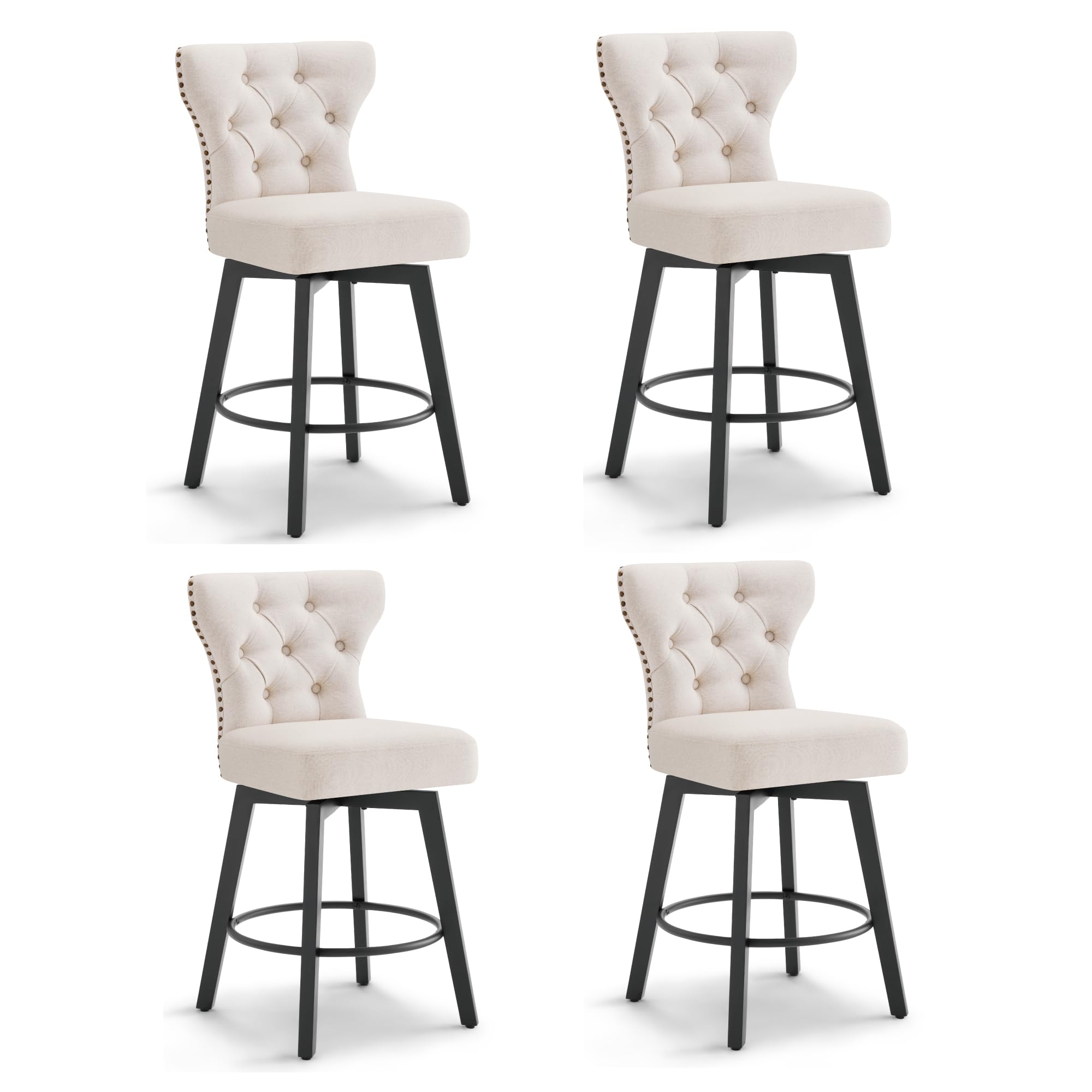 View 1 of *** ONLY 2***    KISLOT Swivel Bar Stools Set of 4, 26" Counter Height, Beige Fabric