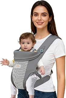 Mumgaroo Babytrage, Babytragen von Neugeborenen bis Kleinkind, 4 in 1 Air Mesh & Seide Baumwolle Kleinkindtrage, Sowohl Babytragetuch & Vorne und Hinten Verstellbar Babytragetuch 3-15kg (Grau)