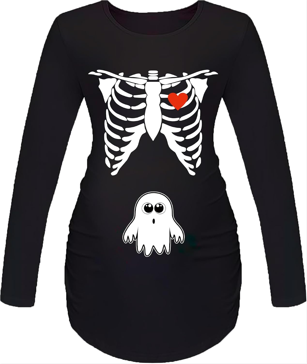 Women's Halloween Skeleton Maternity Long Sleeve Shirt Pregnancy Announcement Tee Baby X-Ray Skull Tops T-Shirt Gift