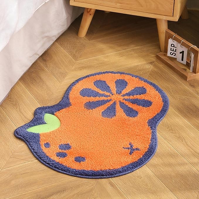 Image of GAVI Home Decor Super Soft Shaggy Bath Mat Anti Skid Anti Slip Cute Absorbent Kids Small Bath Mat Cartoon Fruit Bathroom Rug Non Slip, Cute Bathroom Floor Mat for Home Kitchen(60 x 40 Cm) (Pumpkin)