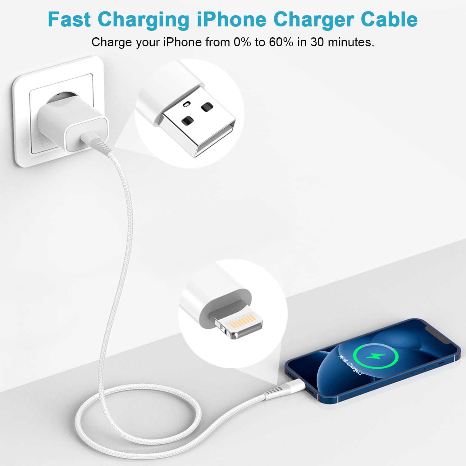 Cavo iPhone 2M, Cavo Lightning USB Certificato Apple MFi Cavo Ricarica iPhone Cavetto iPhone Cavo USB Lightning Nylon Filo Caricatore iPhone Caricabatterie per iPhone 14 13 12 11 XS XR X 8 7 6 SE iPad